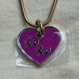 KARL LAGERFELD Paris Pink & Silvertone XO XO Heart Necklace New!